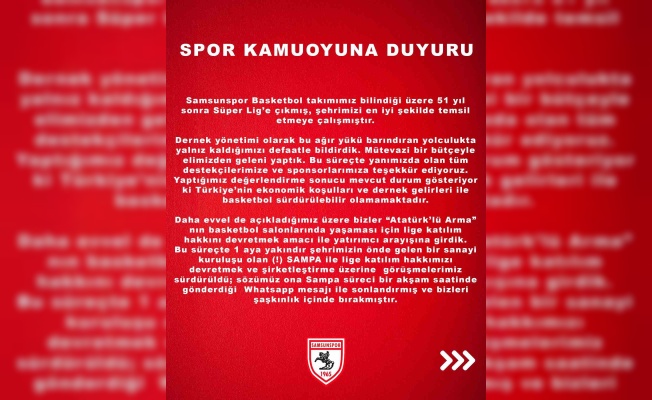 Samsunspor’dan SAMPA’ya tepki: “Bizleri şaşkınlık içinde bıraktı”