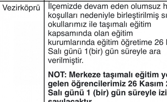 Samsun’da eğitime kar engeli