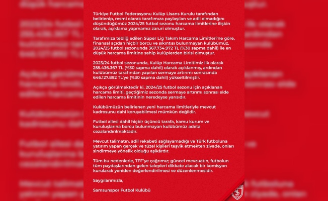 Samsunspor’dan harcama limitlerine ilişkin açıklama: "Adil değil"